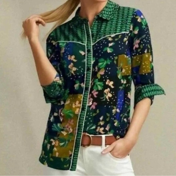 CAbi Tops - CAbi Bronco Patchwork Blouse Burst of Mint Green Size M